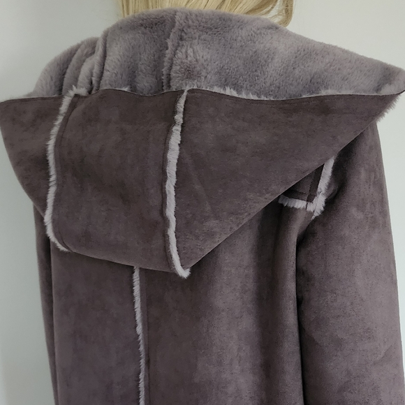 ZARA COAT FAUX FUR GREY HOODED SMALL - Picture 6 of 11